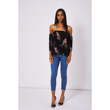 Load image into Gallery viewer, Black Pleated Floral Print Bardot Top-Sassy Dutch