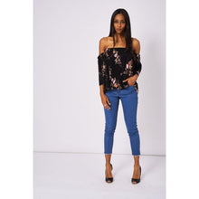Load image into Gallery viewer, Black Pleated Floral Print Bardot Top-Sassy Dutch