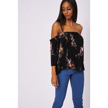 Load image into Gallery viewer, Black Pleated Floral Print Bardot Top-Sassy Dutch