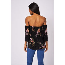 Load image into Gallery viewer, Black Pleated Floral Print Bardot Top-Sassy Dutch