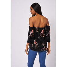 Load image into Gallery viewer, Black Pleated Floral Print Bardot Top-Sassy Dutch